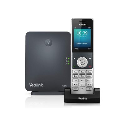 Telefone IP DECT sem fio Yealink W60P e estação base, visor colorido de 2,4 polegadas.