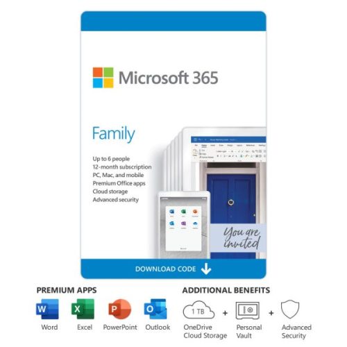 Microsoft 365 Family (6 PCs or Mac Licença de 12-Meses/ Download)
